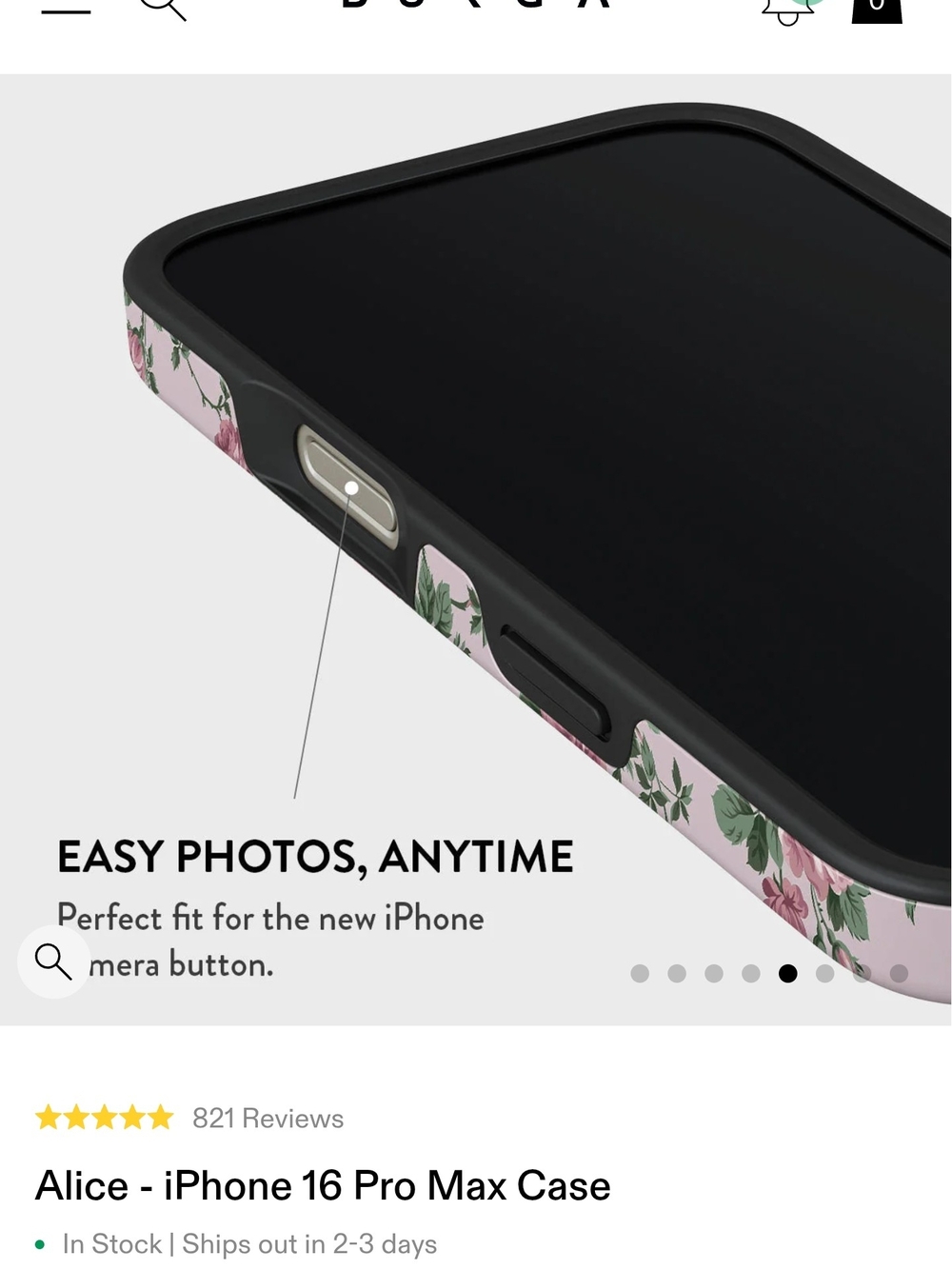 Alice Floral iPhone 16 Pro Max Case — Pink Rose Pattern - Tough MagSafe - Picture 5 of 7